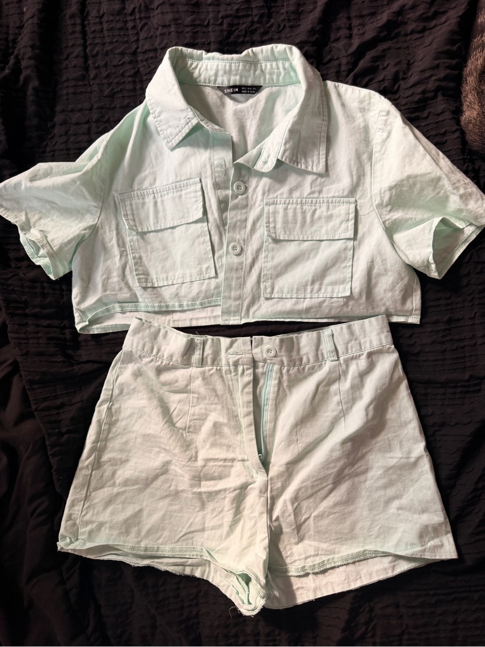 Light Mint Cropped Button-Front Shorts Set